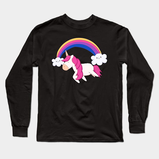 Kawaii Unicorn with Rainbow, Love Unicorns Long Sleeve T-Shirt by dukito